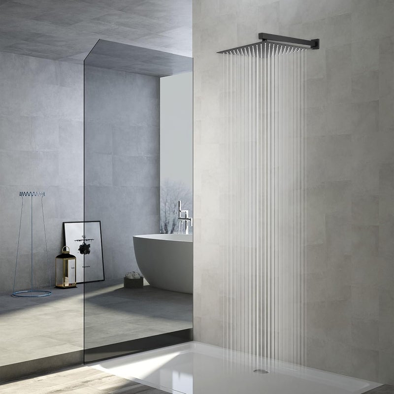 GGStudy 16 Inch Square Stainless Steel Shower Head Rain Style Large Shower Head Matte Black High Pressure - Image 2